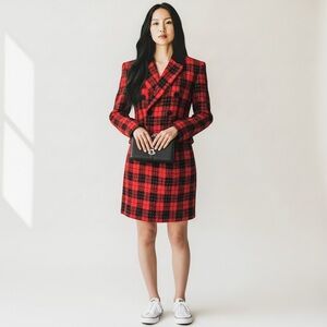 Vintage JH Collectibles Red and Black Plaid Suit with Blazer and Skirt